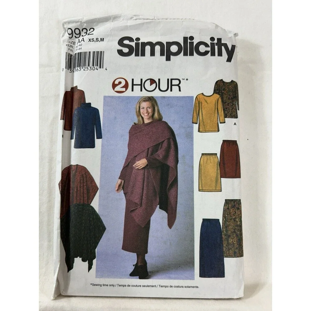 Simplicity 7799 Vintage Misses Top Tunic Skirt Wrap Sewing Pattern XS S M AA